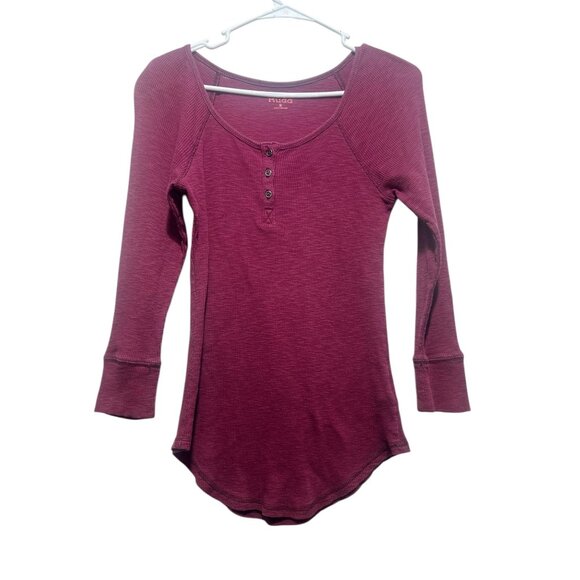 True Vintage Y2K Mudd Henley Top Women Medium Burgundy Bella Swan Twilight Ribbe - Picture 2 of 12